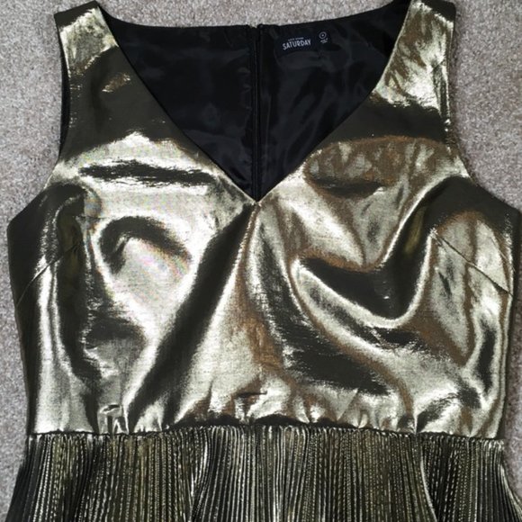 Host Pick✨ Kate Spade Saturday Light Beam Peplum Top. Gold pleated lame Size 00 - Picture 7 of 11